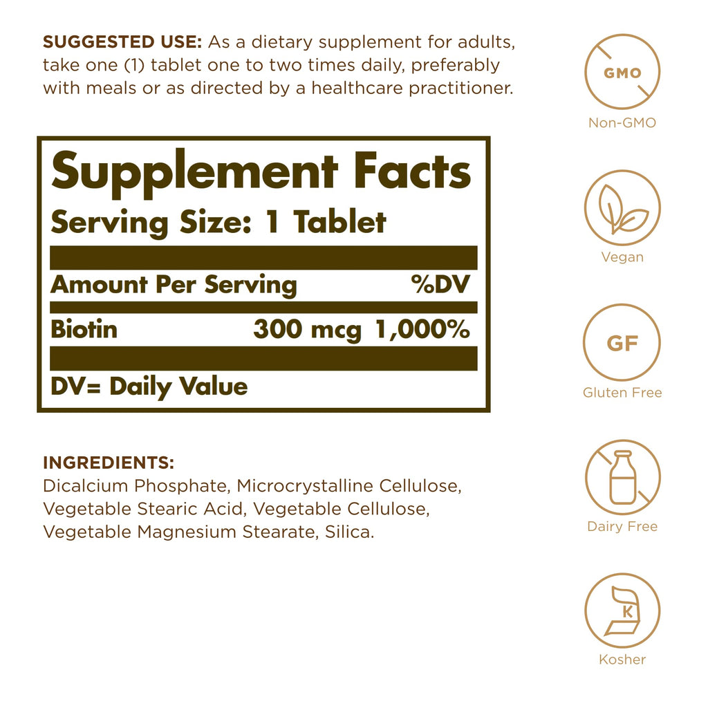 Solgar Biotin 300mcg - 100 Tablets - image 2