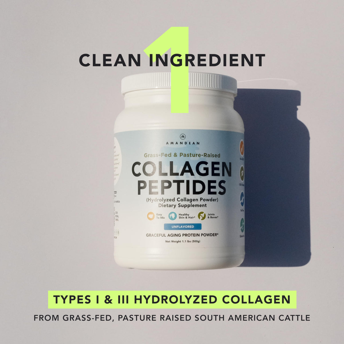 AMANDEAN Collagen Peptides Powder, Grass-Fed, Hydrolyzed, Unflavored