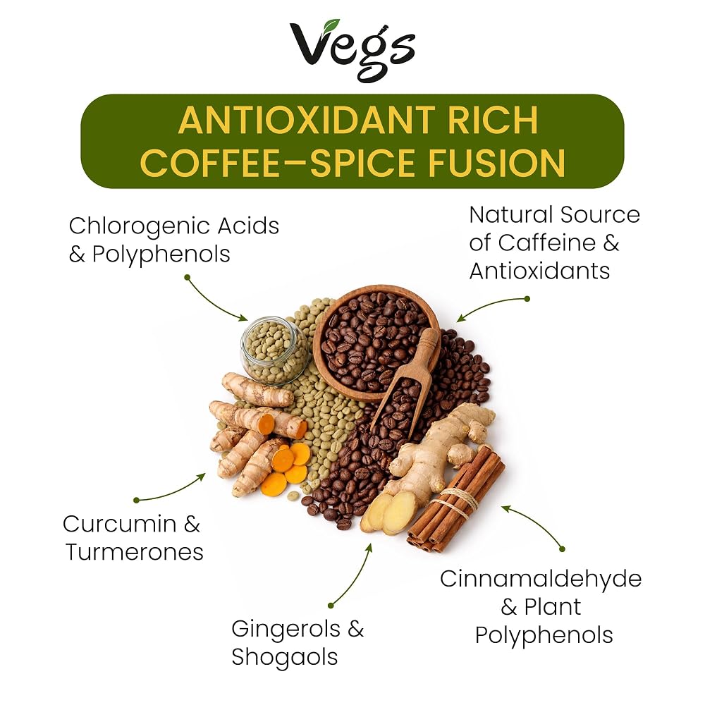 Vegs Turmeric Green Coffee Energy & Focus - 60 Pyramid Bags - image 6