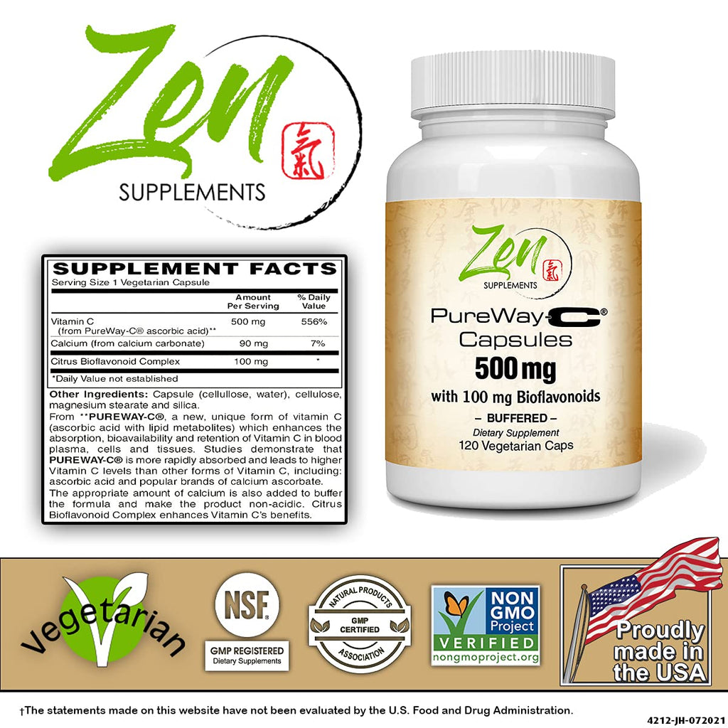 Zen Supplements Buffered Vitamin C 500mg - 120 Vegetarian Capsules - image 2