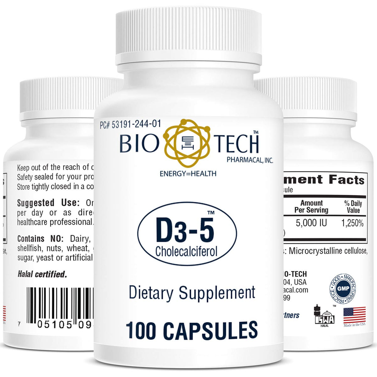 Bio-Tech Pharmacal Vitamin D-3 5000 IU - 100 Capsules