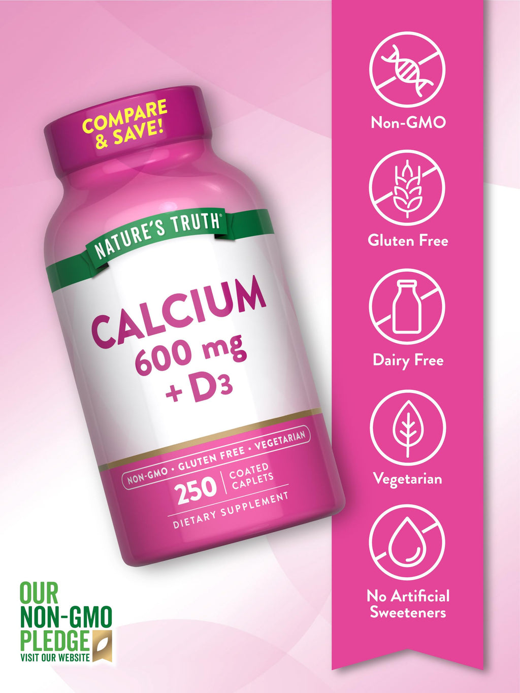 Nature's Truth Calcium 600mg with Vitamin D3 - 250 Caplets - image 3