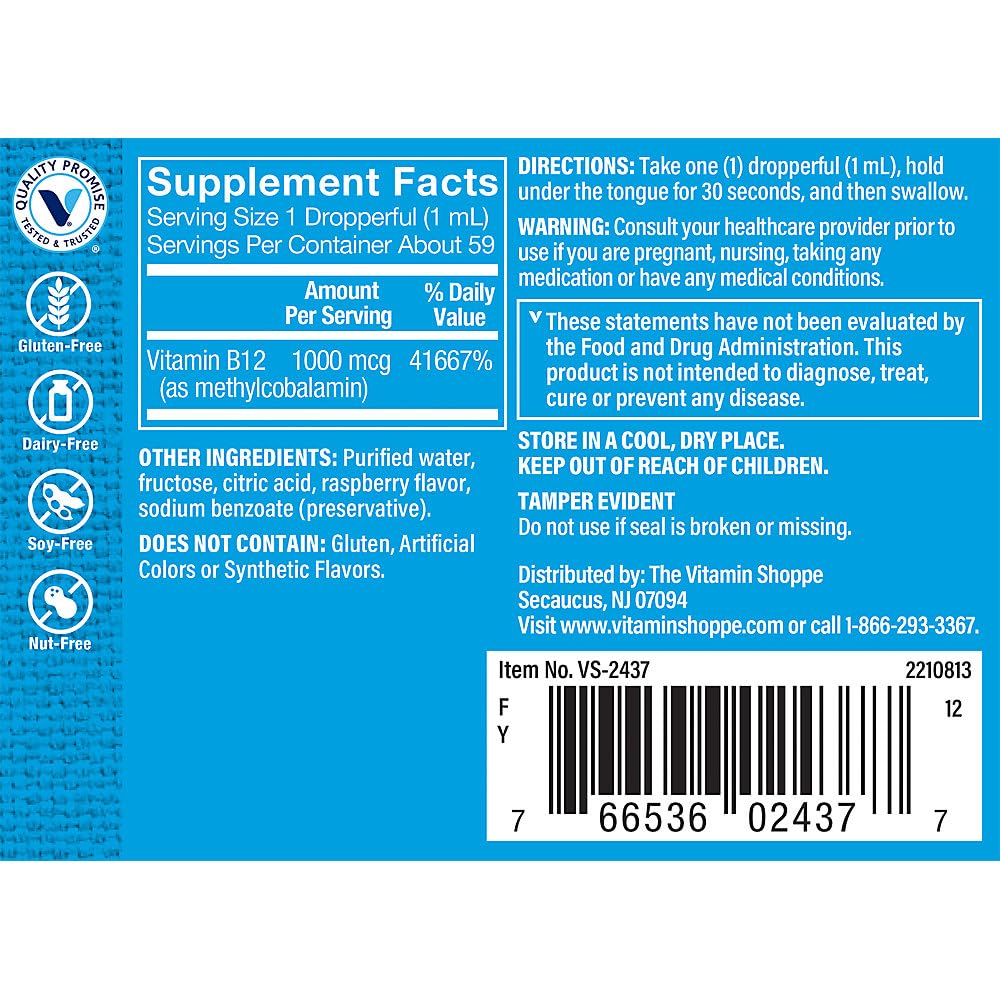 The Vitamin Shoppe Liquid B12 Methylcobalamin 1000 MCG - 2 oz - image 2