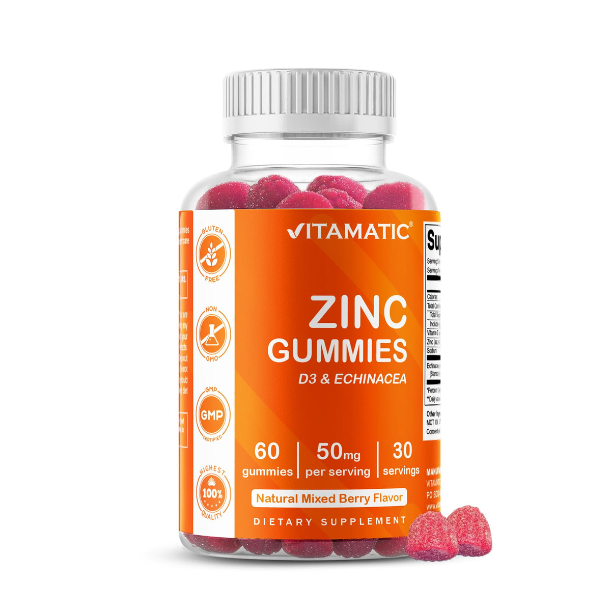 Vitamatic Zinc 50mg Gummies for Immune Support - 60 Vegan Gummies