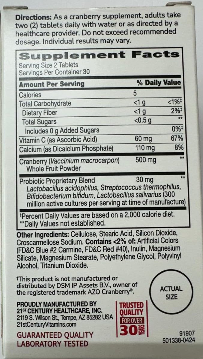 21st Century Cranberry Plus Probiotic - 180 Tablets - image 2