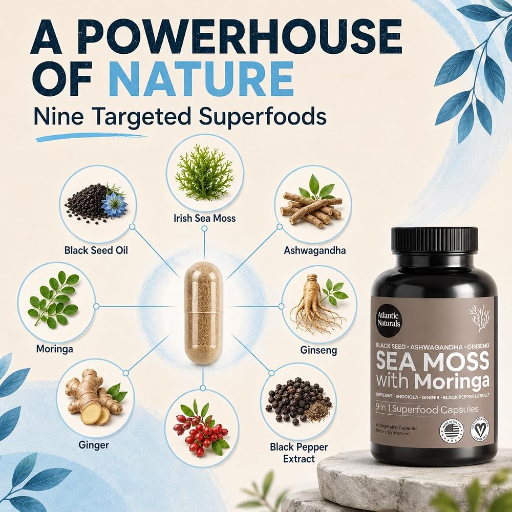 Atlantic Naturals Sea Moss Capsules with Ashwagandha & Ginger - 60 Softgels - image 9
