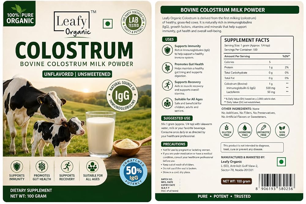 Leafy Organic Colostrum Powder for Gut Health & Immune Support - 100g - image 3