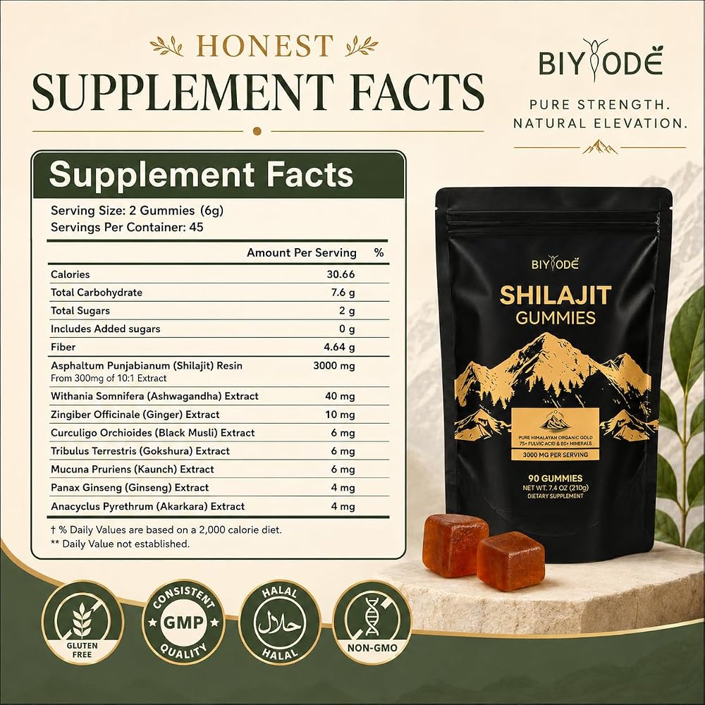 BIYODE Pure Himalayan Shilajit Gummies: Rich in Ashwagandha