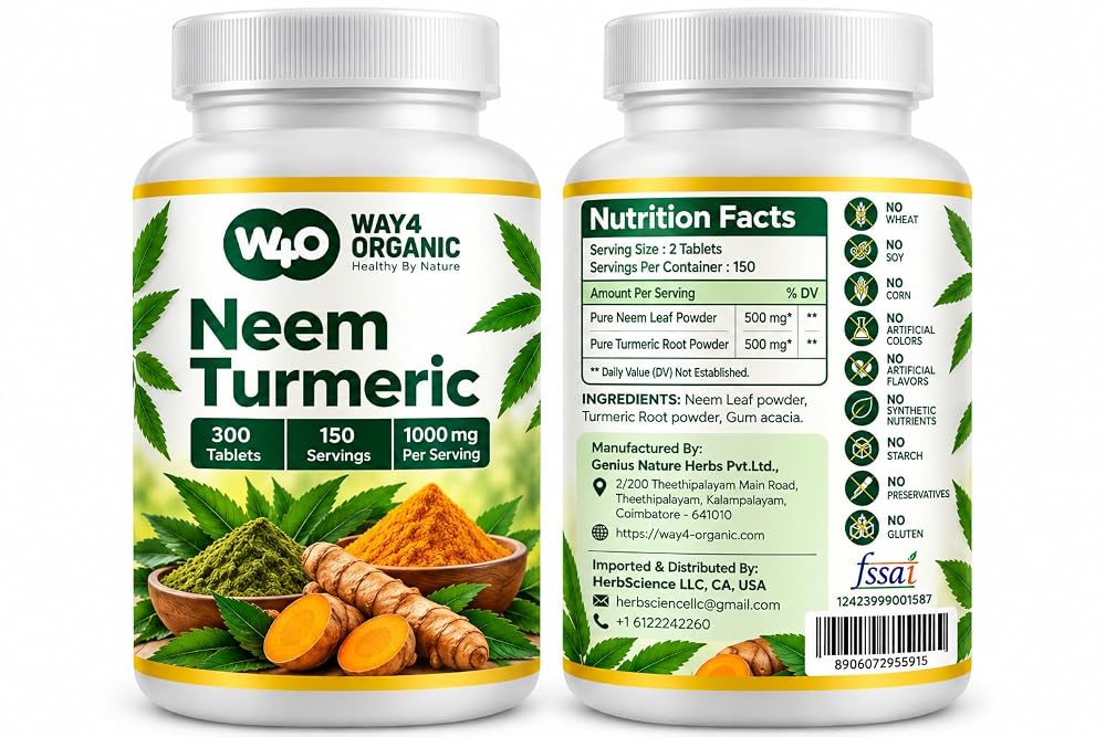 WAY 4 ORGANIC W4O Neem Turmeric Capsules(Tablets) - High-Potency