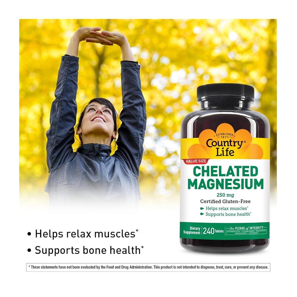 Country Life Chelated Magnesium 250mg Tablets - 240 Count - image 3
