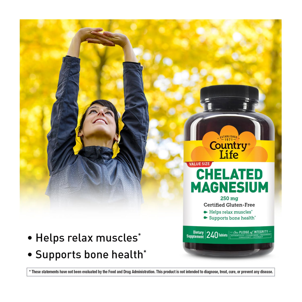 Country Life Chelated Magnesium 250mg Tablets - 240 Count - image 3