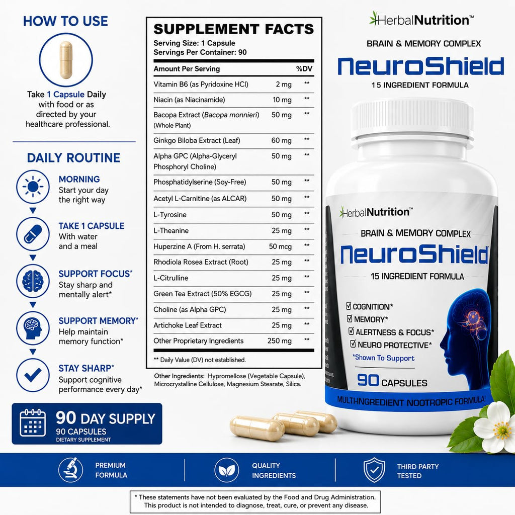 Herbal Nutrition NeuroShield Brain & Memory Supplement
