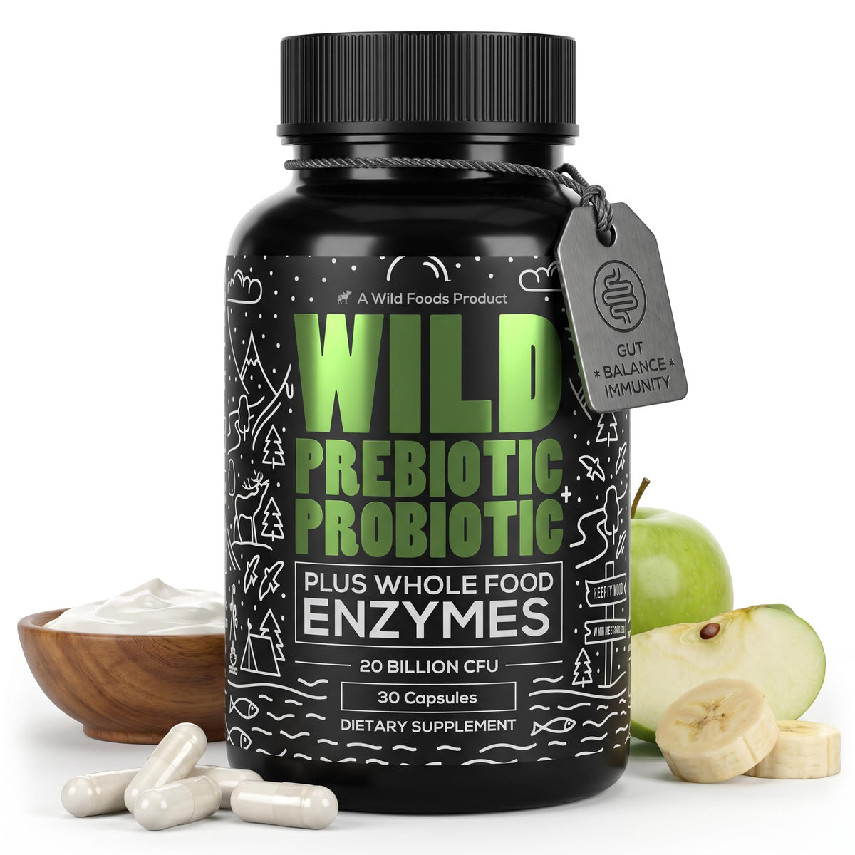 Wild Foods Prebiotic and Probiotic with Digestive Enzymes - 30 Capsules