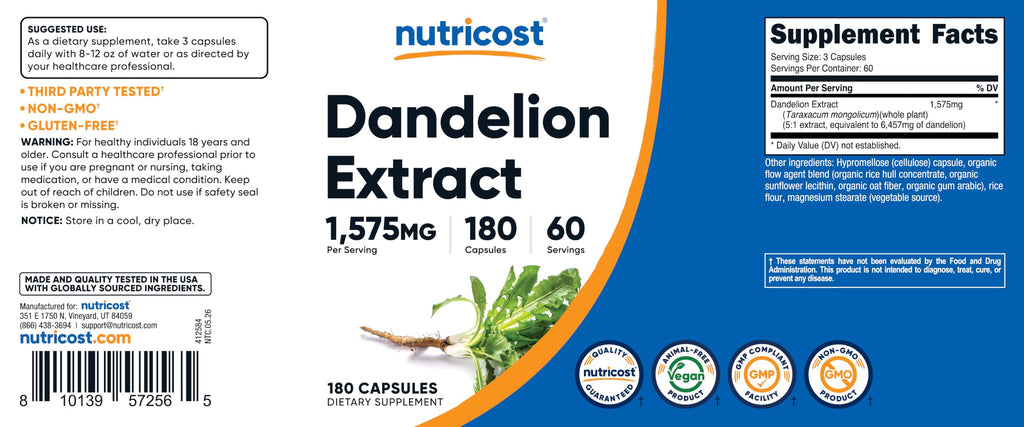 Nutricost Dandelion Root 525mg