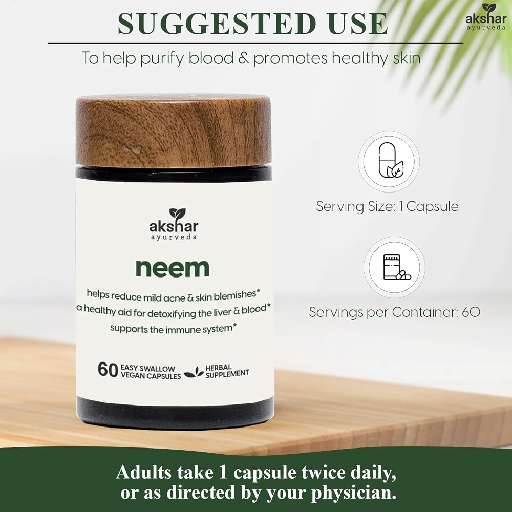 AKSHAR Ayurveda Neem Capsules, Extract & Leaf Powder - 60 Count - image 5
