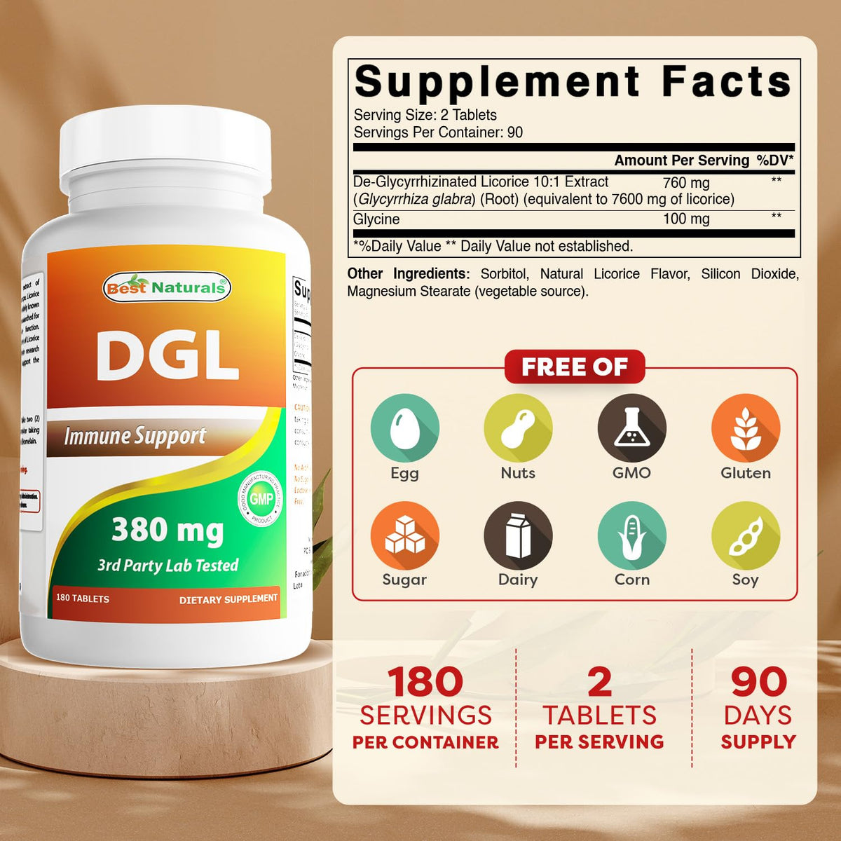 Best Naturals DGL Chewable 380 mg - 180 Tablets - image 2