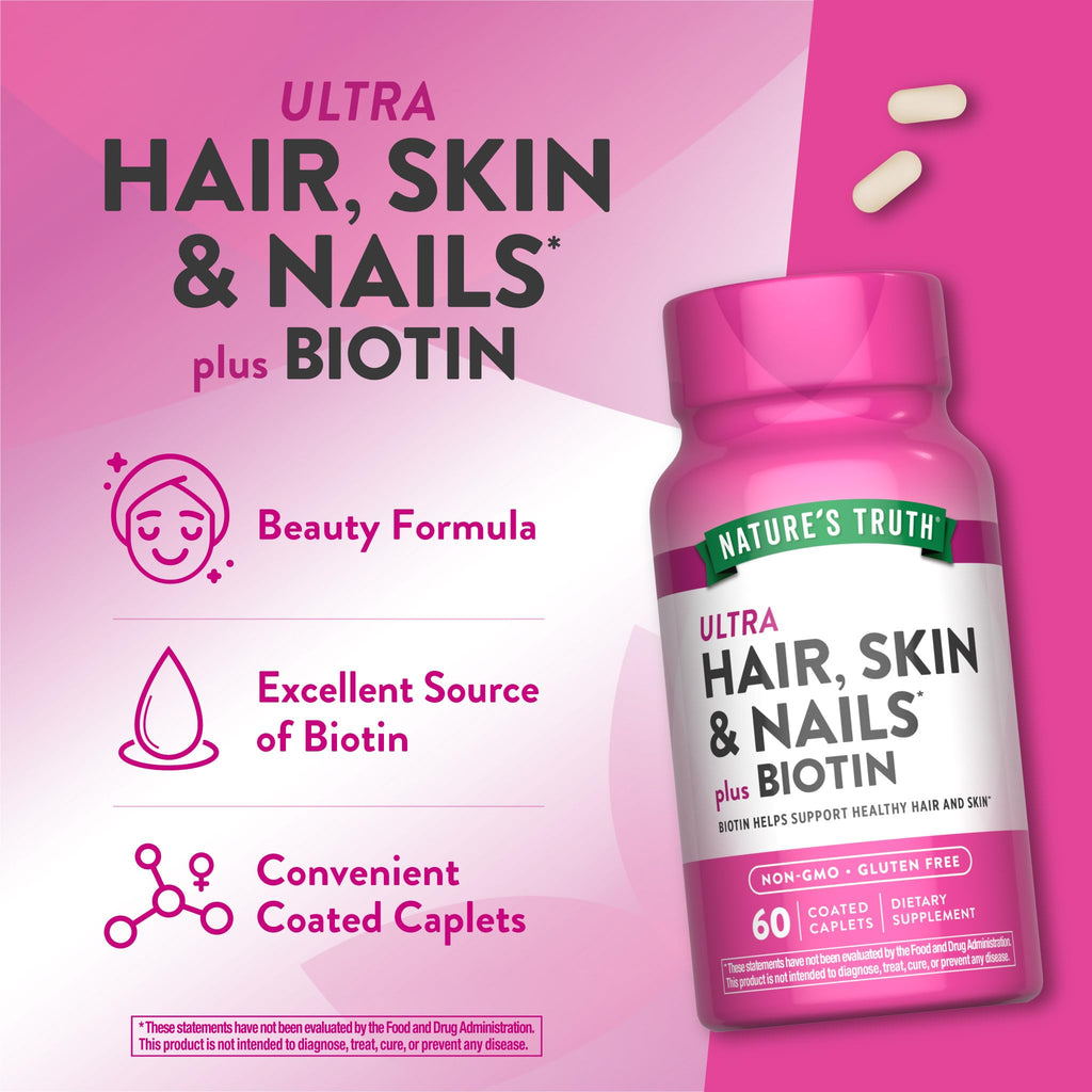 Nature's Truth Hair Skin and Nails with Biotin - 60 Caplets - image 5