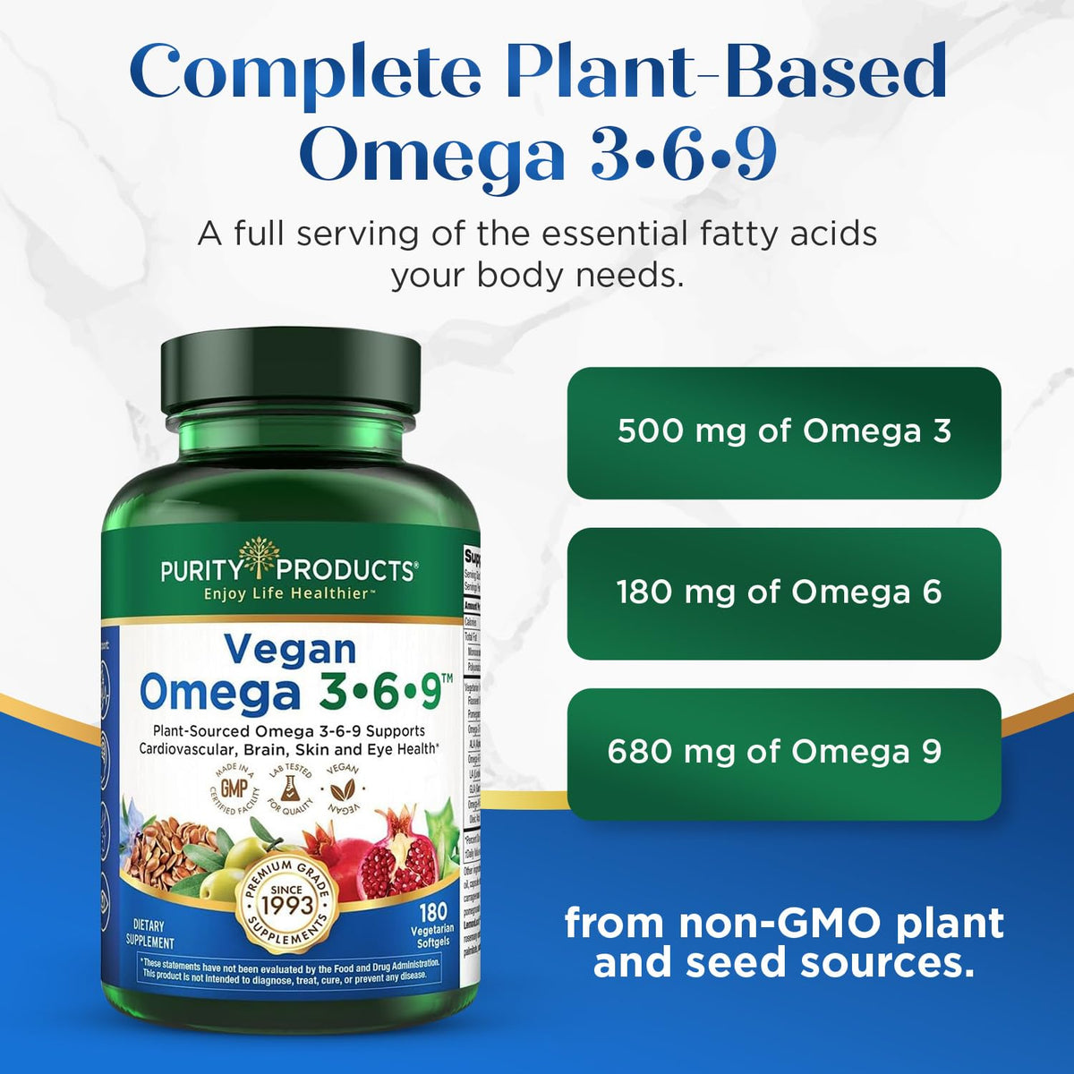 Purity Products Vegan Omega 3 6 9 Essential Fatty Acid Complex - 180 Softgels - image 3