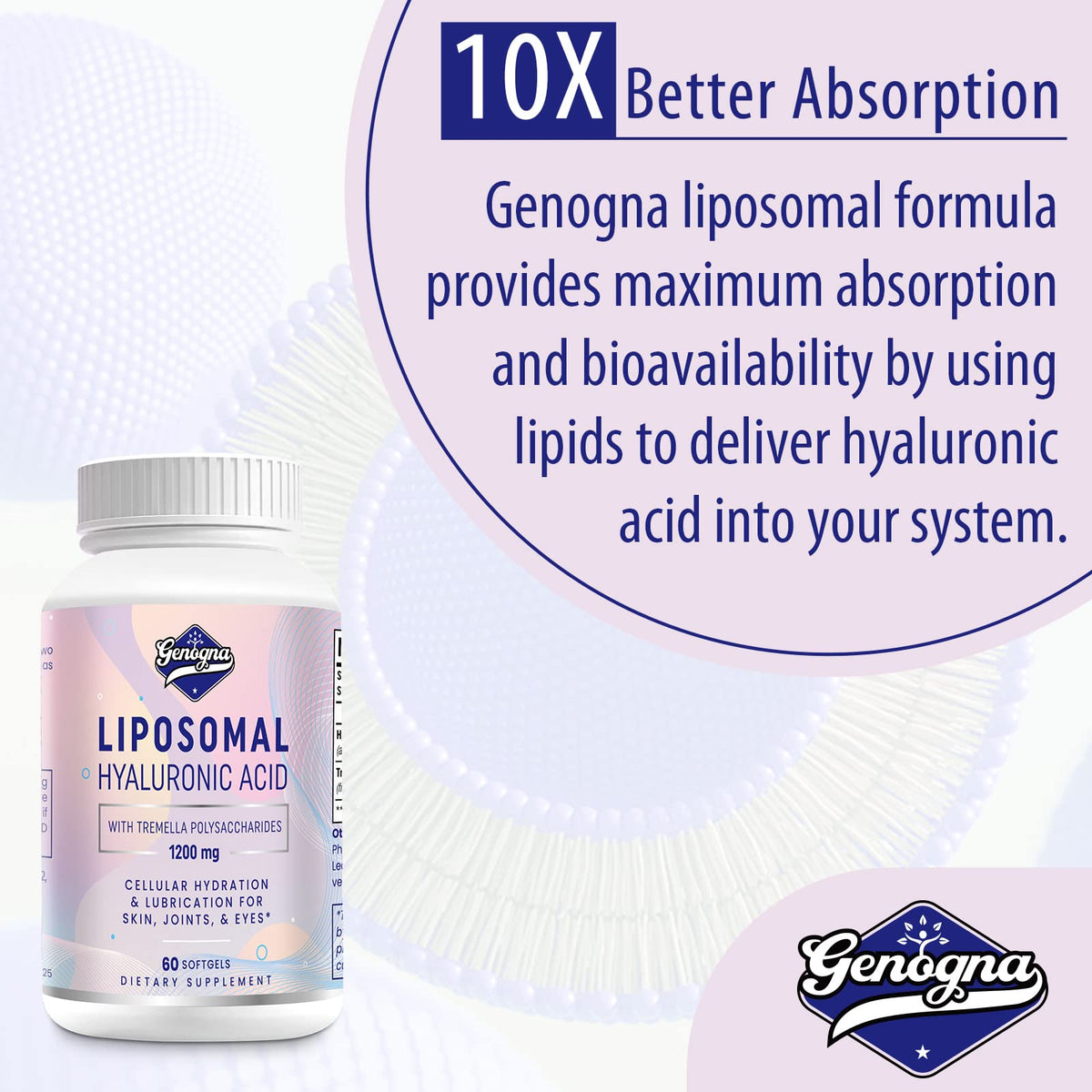 Genogna Liposomal Hyaluronic Acid Supplement 1000mg for Skin and Hair