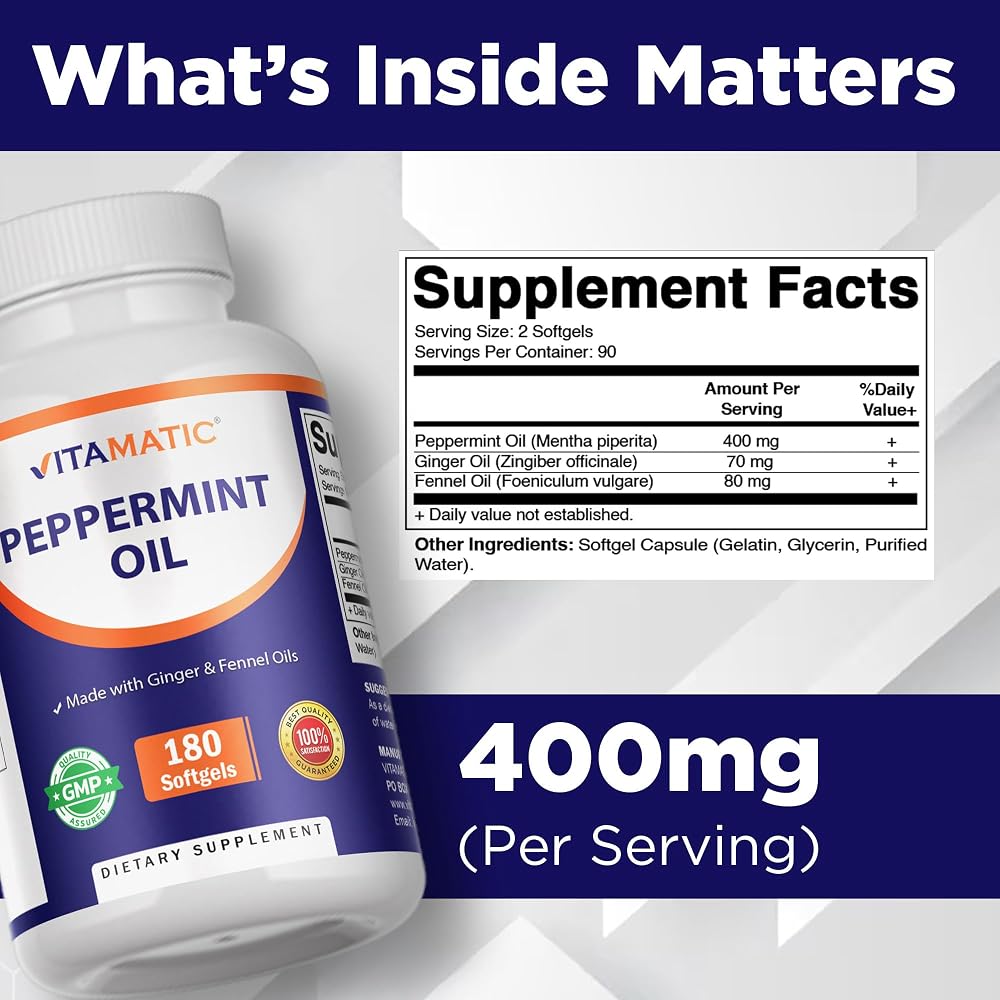 Vitamatic Peppermint Oil Gel with Ginger & Fennel - 180 Softgels - image 2