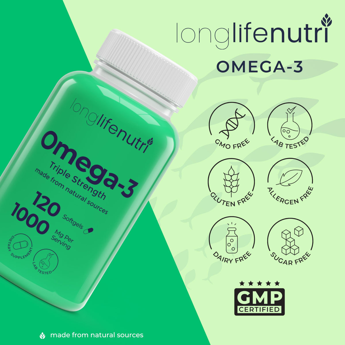 LongLifeNutri Omega 3 Fish Oil 1000mg EPA DHA - 120 Softgels - image 7