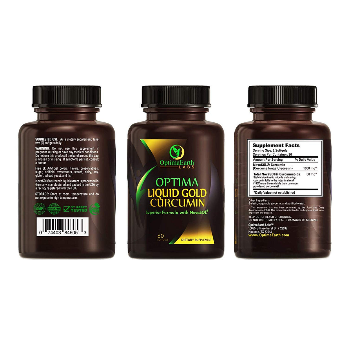 OptimaEarth Liquid Gold Curcumin with NovaSOL - 60 Softgels - image 2