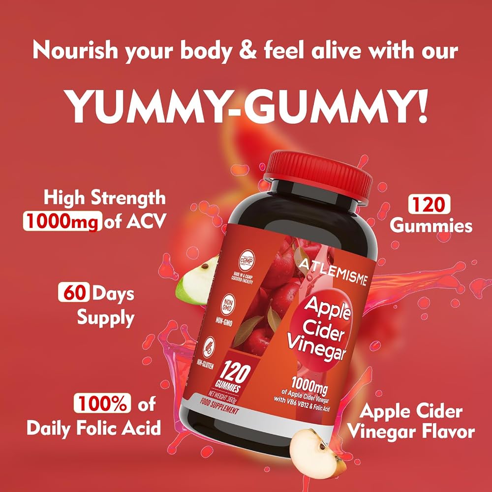 ATLEMISME Apple Cider Vinegar Gummies 1000mg with B Vitamins - 120 Count - image 3