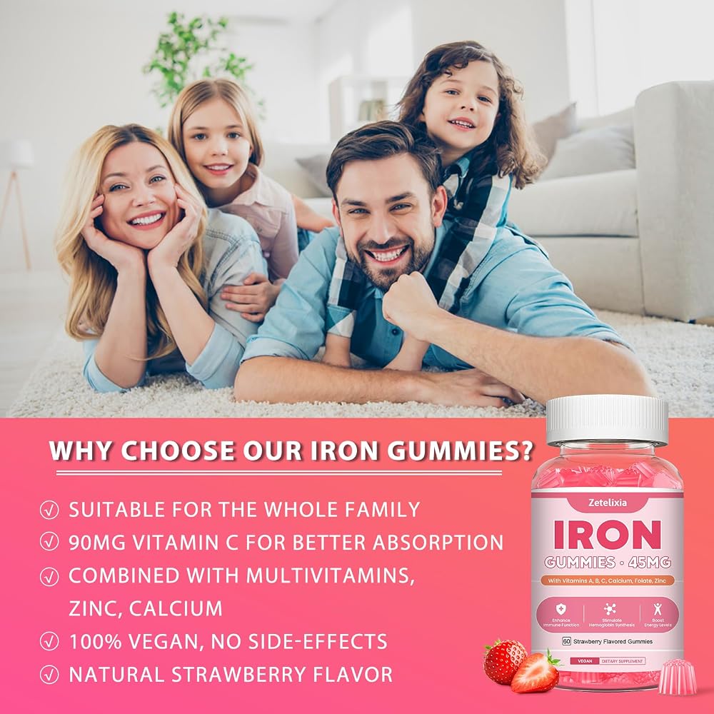 Zetelixia Iron Supplement Gummies for Women Men