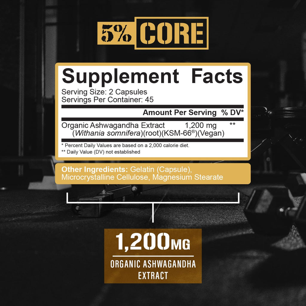 5% Nutrition Core Organic KSM-66 Ashwagandha 1,200 mg - 90 Capsules - image 3