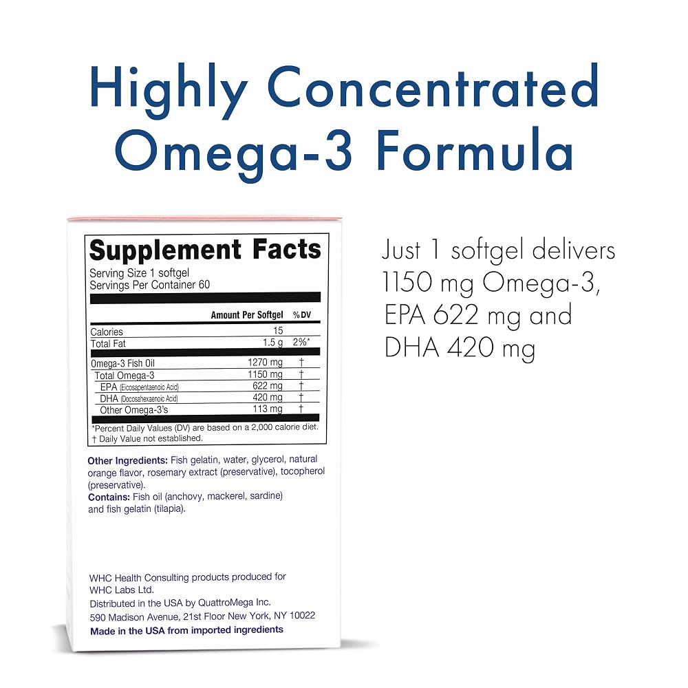 WHC UnoCardio X2 Omega-3 Fish Oil 1150mg EPA/DHA - 60 Softgels - image 2