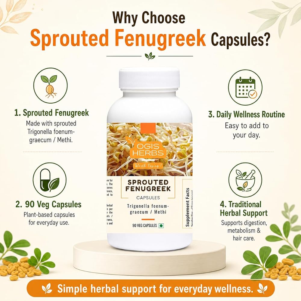 YOGIS HERBS Sprouted Fenugreek Capsules - 90 Vegetarian Capsules - image 3