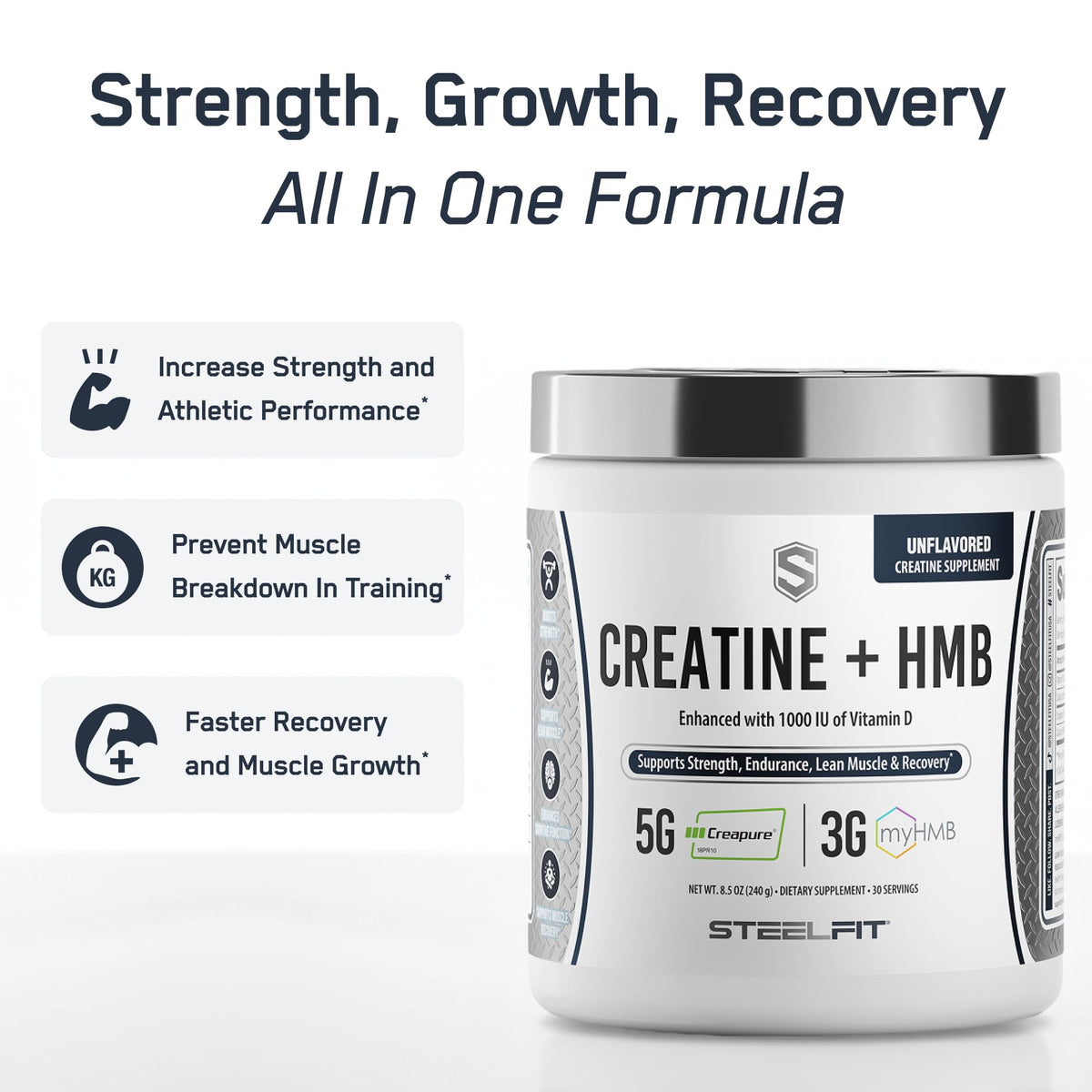 SteelFit Creatine HMB Powder with Creapure - 30 Servings - image 2