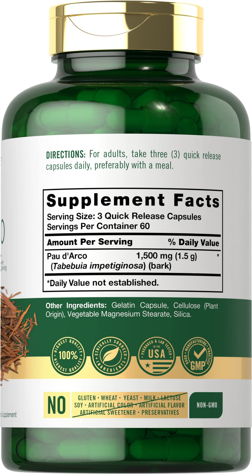 Carlyle Pau D'Arco 1500mg Herbal Supplement - 180 Capsules - image 2