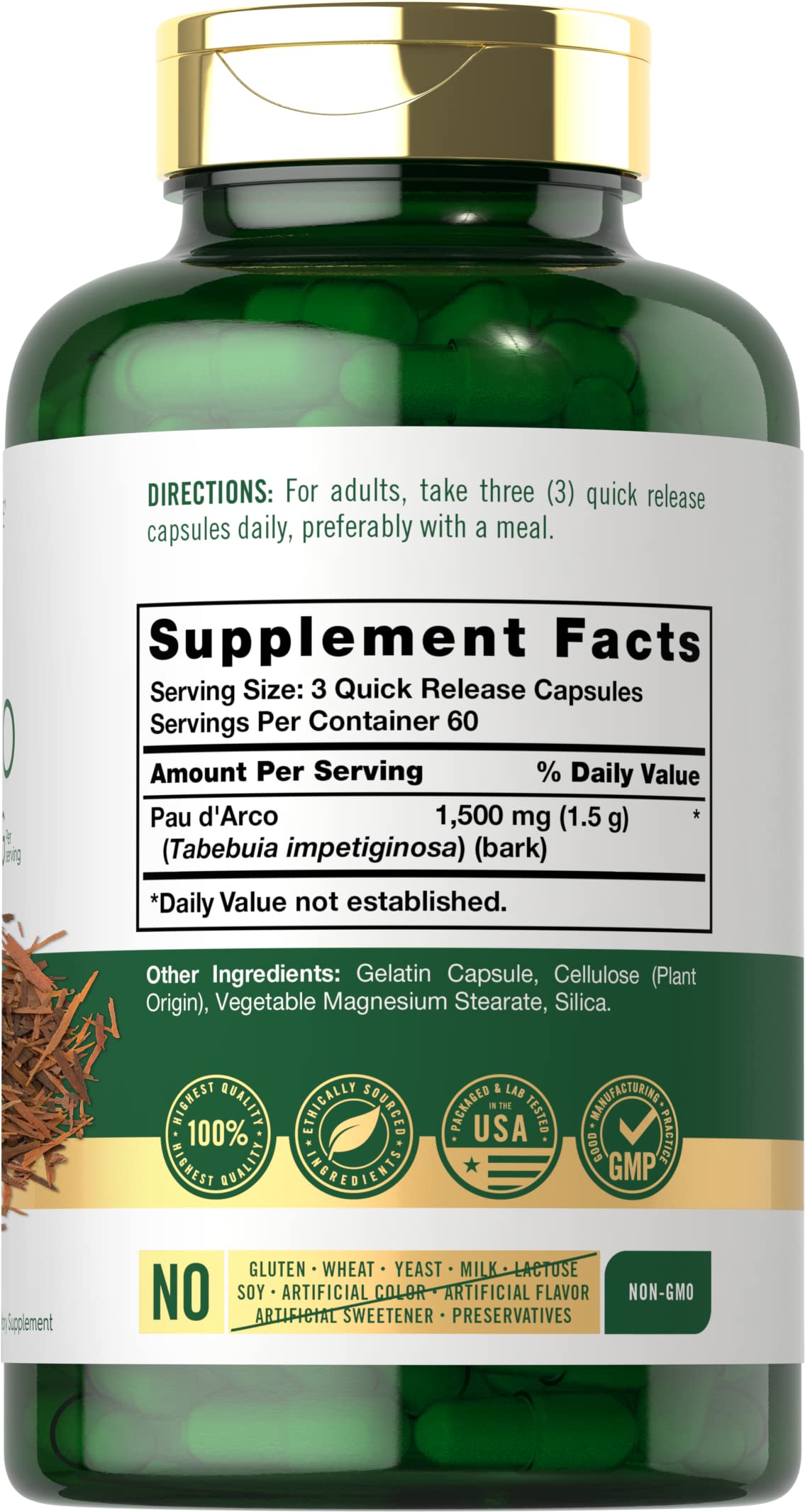 Carlyle Pau D'Arco 1500mg Herbal Supplement - 180 Capsules - image 2