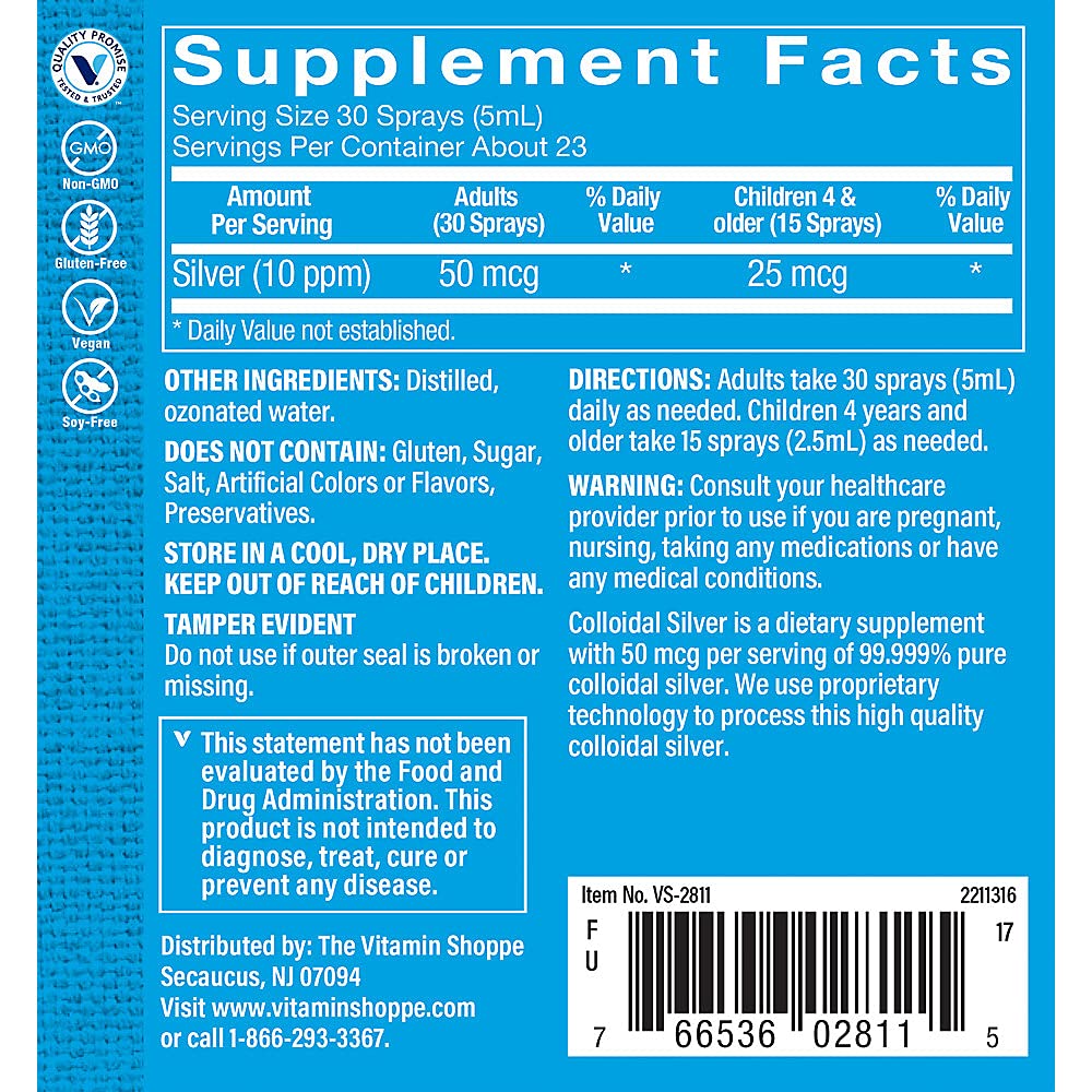 The Vitamin Shoppe COLLOIDAL Silver 10 PPM 16 OZ