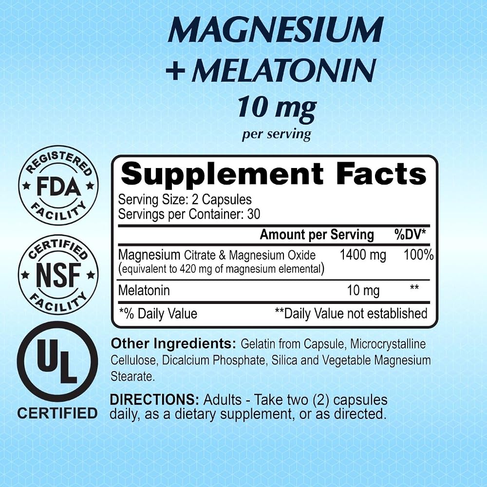ALFA VITAMINS Magnesium Plus Melatonin 10 mg Sleep Support - 60 Capsules - image 4