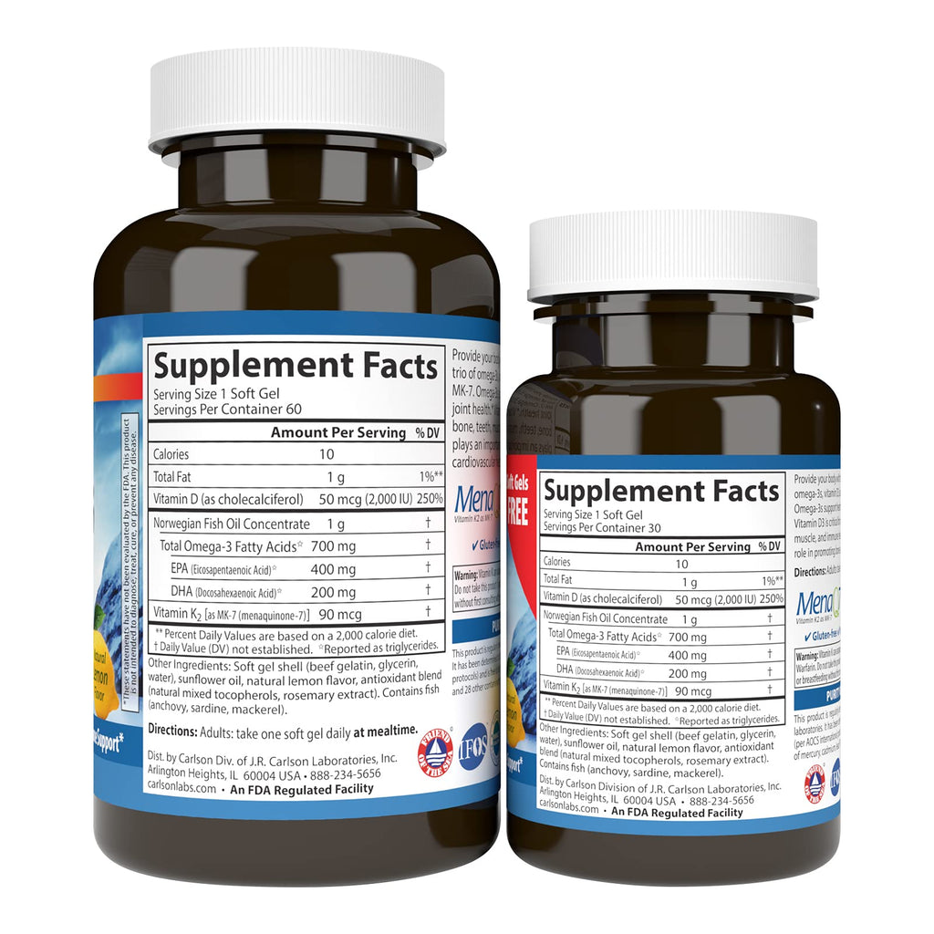Carlson Elite Omega-3 Plus D3 & K2 (MK-7) - 60 Softgels - image 2