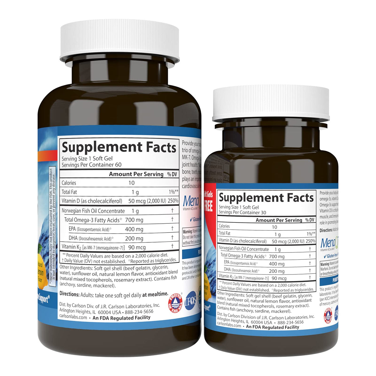 Carlson Elite Omega-3 Plus D3 & K2 (MK-7) - 60 Softgels - image 2