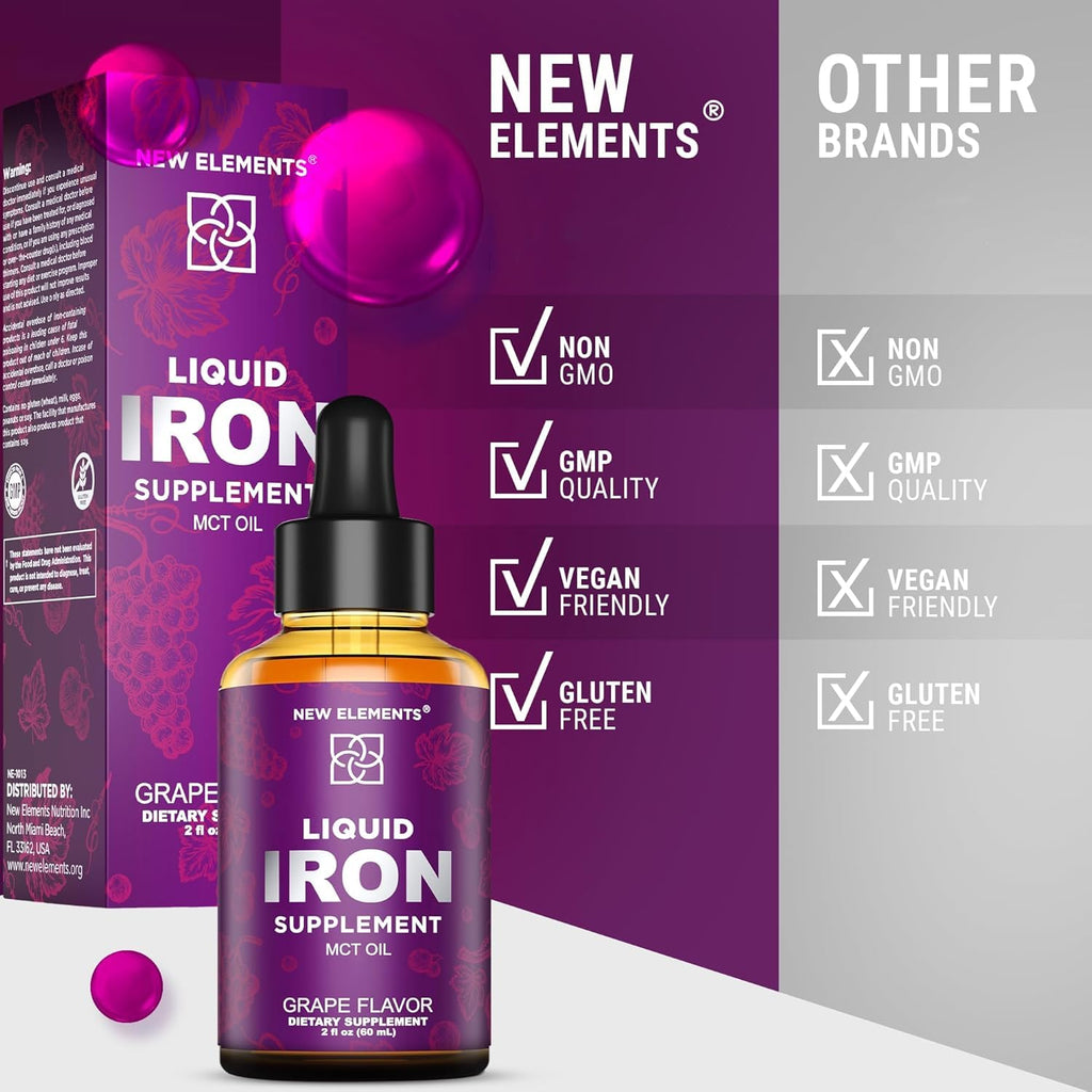 New Elements Iron Supplement Liquid Drops for Women & Men - 2 Fl Oz - image 9