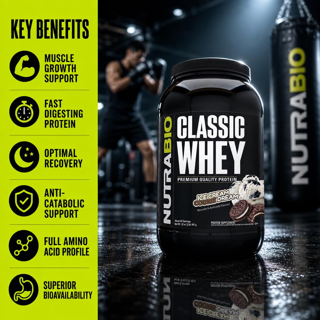 NutraBio Classic Whey Protein Powder Supplement - 25g of Protein Per