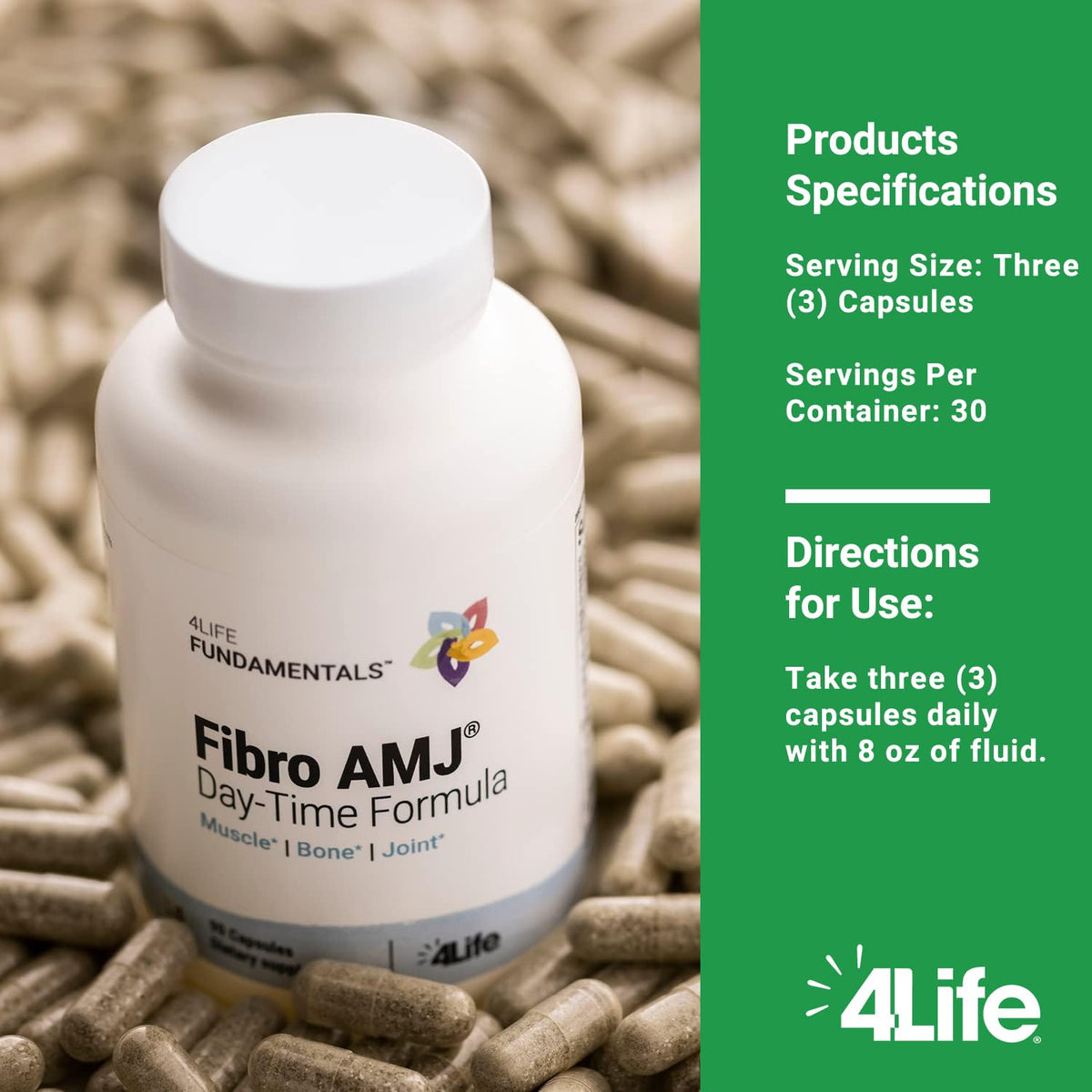 4Life Fibro AMJ Day Mobility Support with Glucosamine MSM - 90 Capsules - image 4