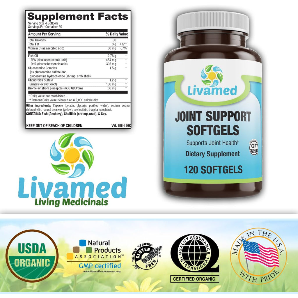 Livamed Joint Support Supplement Glucosamine Chondroitin MSM - 120 Softgels - image 2