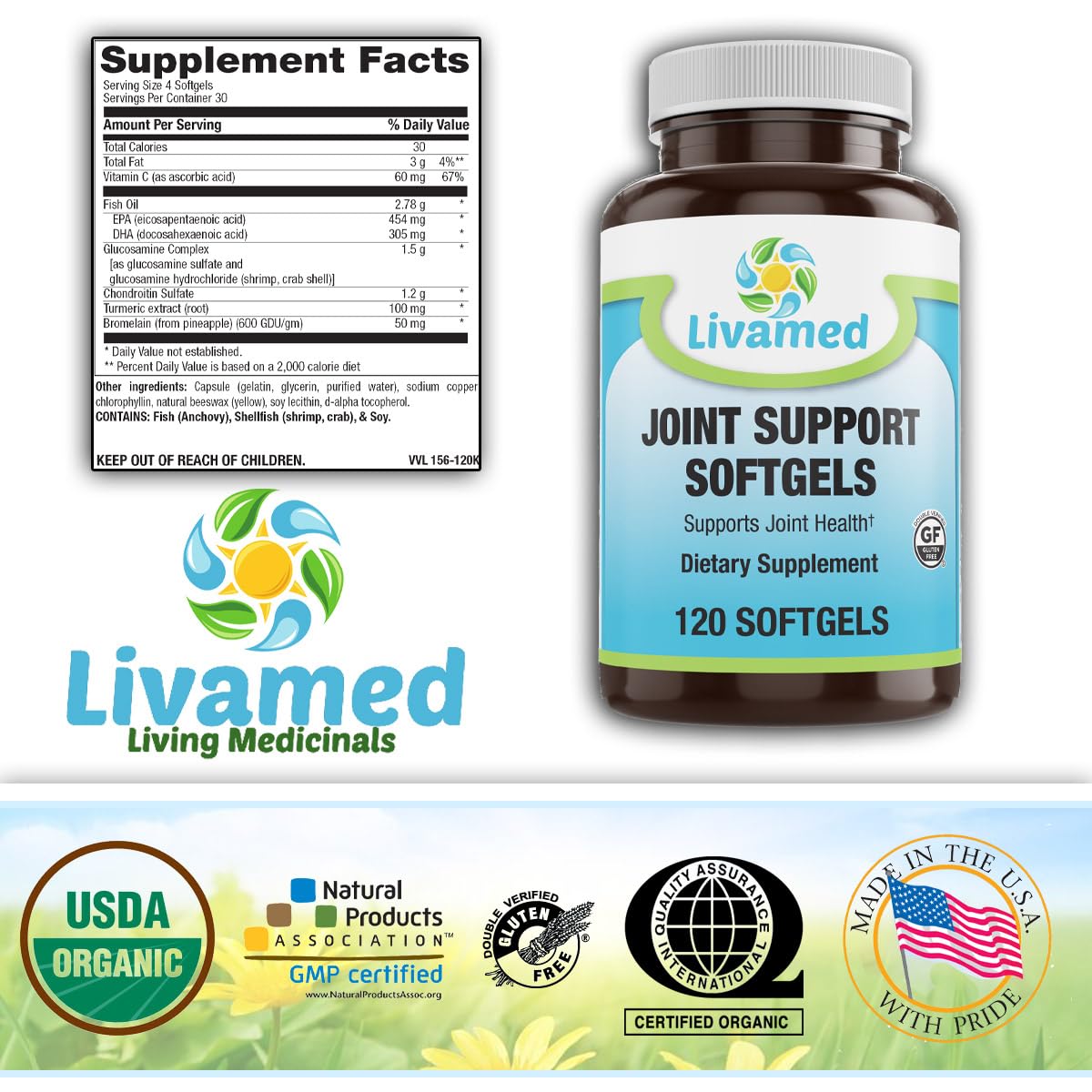 Livamed Joint Support Supplement Glucosamine Chondroitin MSM - 120 Softgels - image 2