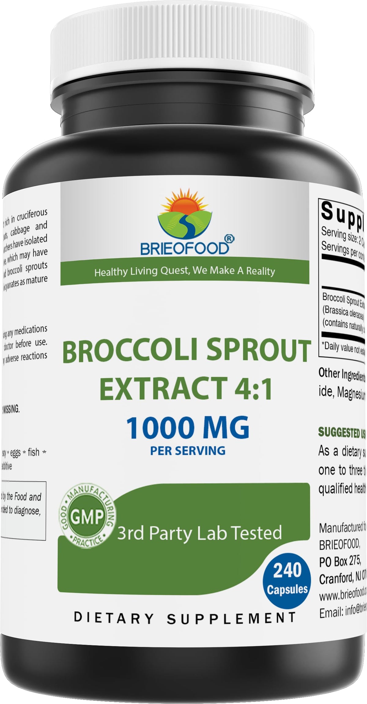 Brieofood Broccoli Sprout Extract 1000 mg - 240 Capsules