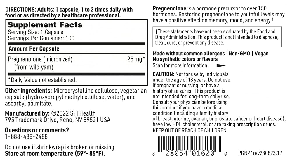 SFI Health Klaire Labs Pregnenolone 25 mg - 100 Capsules - image 5