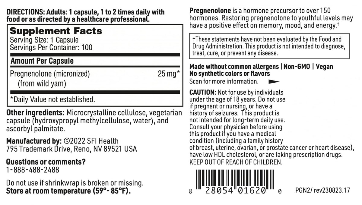 SFI Health Klaire Labs Pregnenolone 25 mg - 100 Capsules - image 5