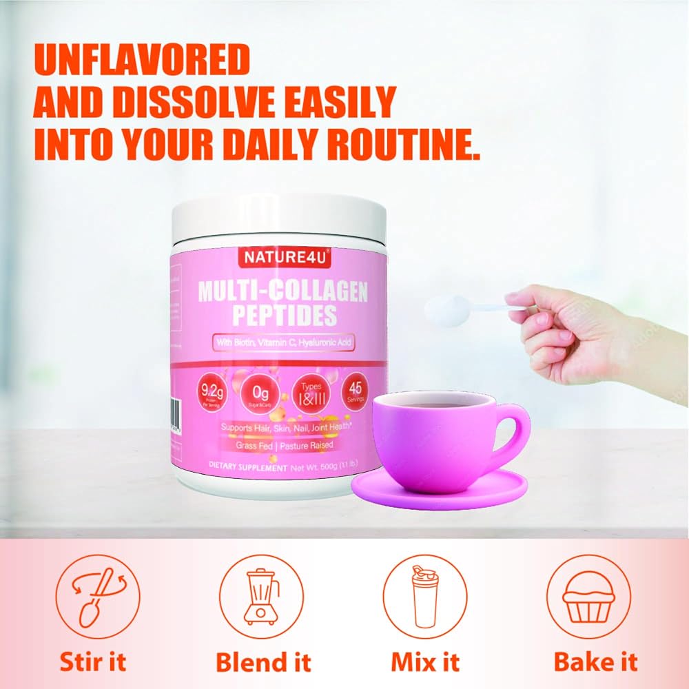 Nature4U Multi Collagen Peptides Powder - 1.1 lb - image 5