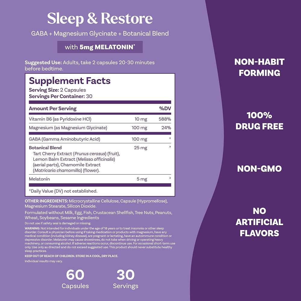 Natrol Sleep & Restore Magnesium with 5mg Melatonin - 60 Capsules - image 6