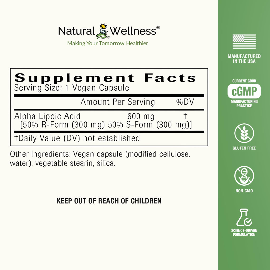 Natural Wellness Alpha Lipoic Acid 600 mg Antioxidant - 60 Capsules - image 2