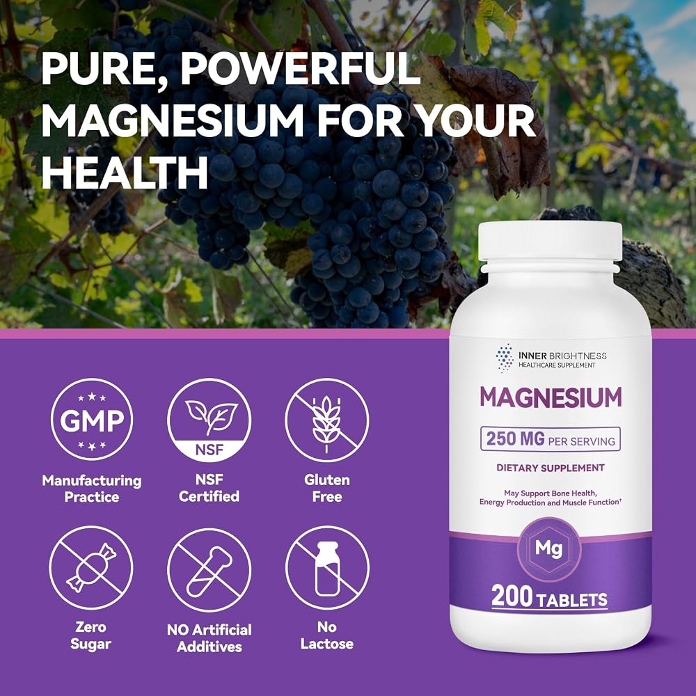 Inner Brightness Pure Magnesium 250mg with Calcium - 200 Tablets - image 3